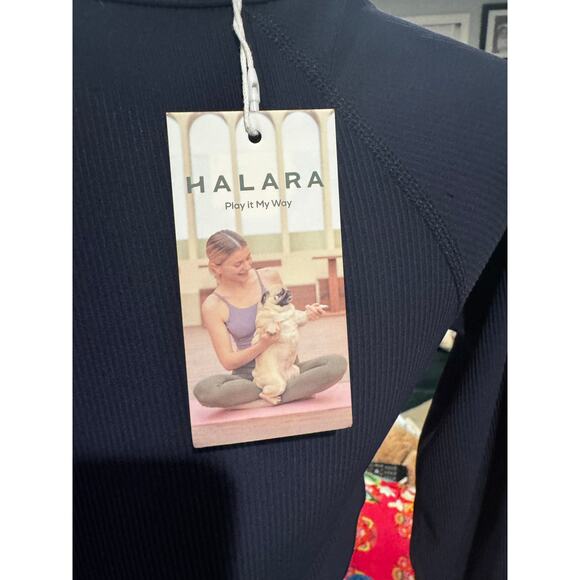 Halara Navy Ribbed Long Sleeve Crop Top with Strappy Detail Size M NWT - Picture 6 of 6